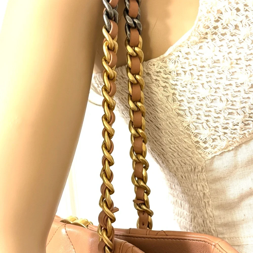 CHANEL Lambskin Quilted Leather Shopping Bag in Light Caramel Brown - Picture 7 of 16